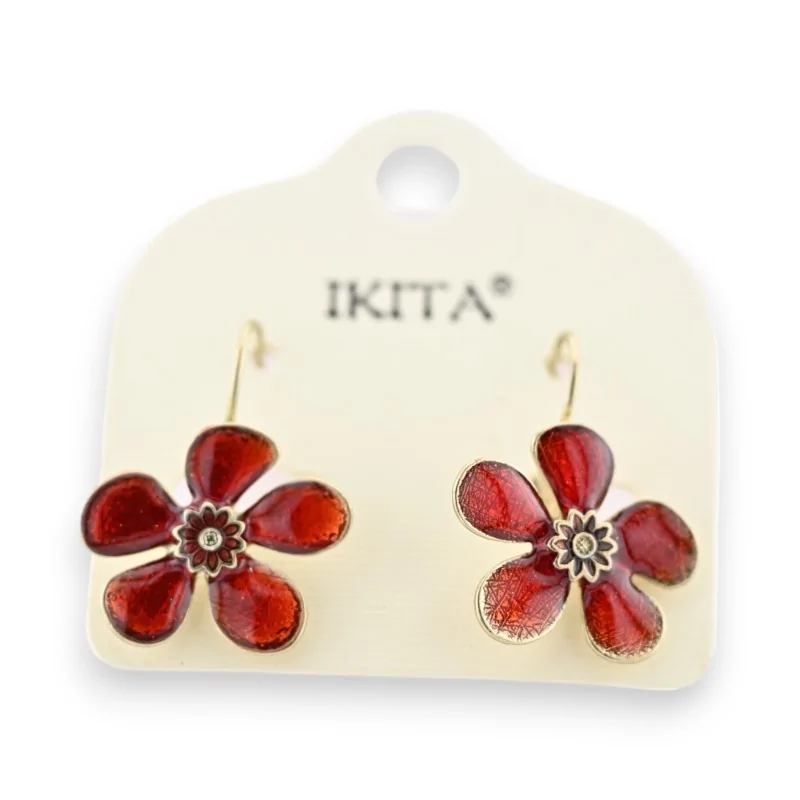 Red vintage flower earrings by Ikita