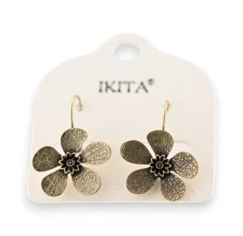 Vintage Blumen-Ohrringe in antik-goldenem Finish von Ikita