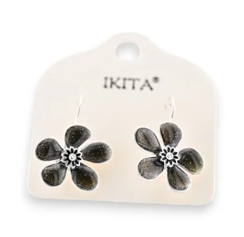 Silver and black flower earrings by Ikita