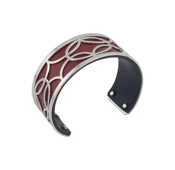 Slim Silver-Plated Cuff Bracelet with Faux Leather in Burgundy and Black