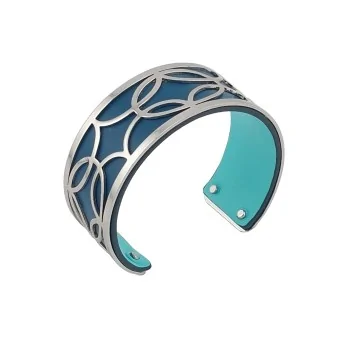 Slim Silver-Finished Cuff Bracelet with Duck Blue and Turquoise Faux Leather