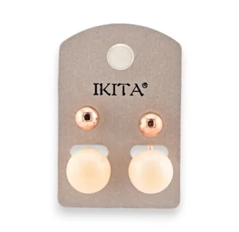 Golden earrings with beige pearls by Ikita