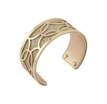 Delicate golden-finish faux leather cuff bracelet with golden sparkles and rose copper