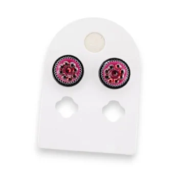 Round earrings in black metal and garnet