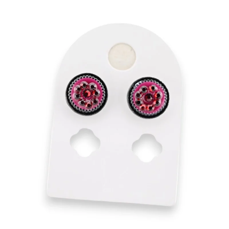 Round earrings in black metal and garnet