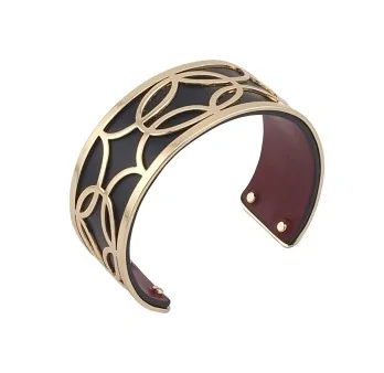 Slim Cuff Bracelet with Gold Finish, Black and Burgundy Faux Leather