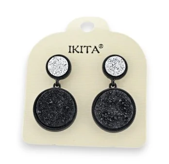 Black and Silver Textured Double Disc Earrings