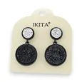 Black and Silver Textured Double Disc Earrings