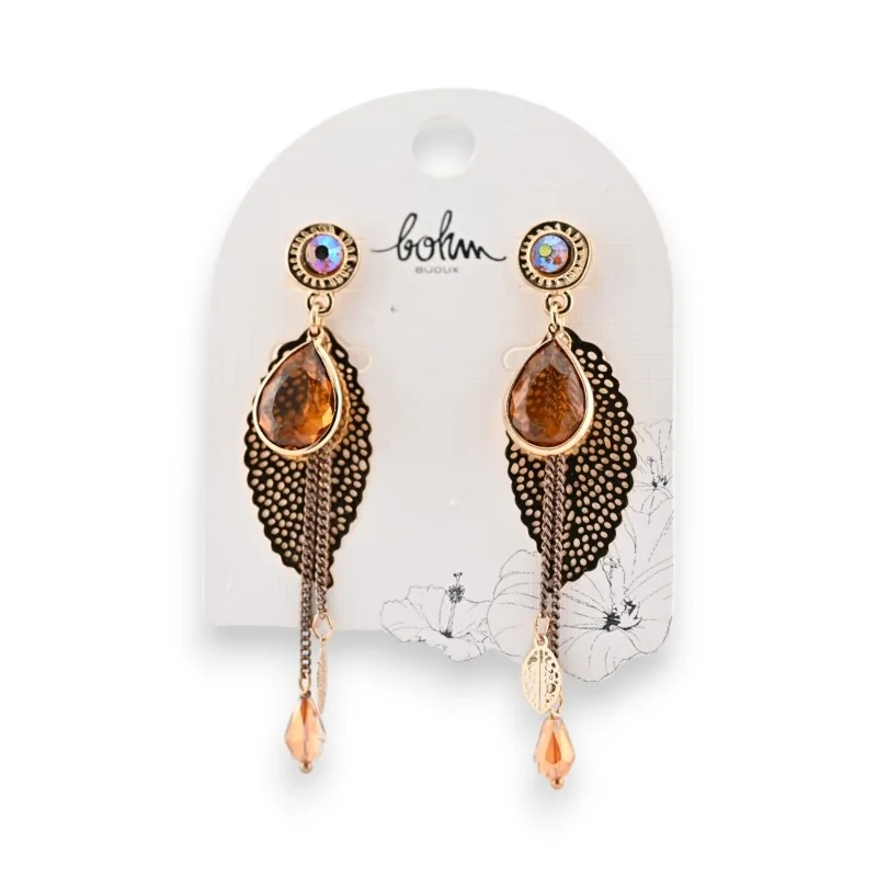 Gold-plated brown metal earrings by Bohm