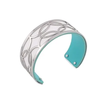 Slim Silver-Toned Cuff Bracelet with White and Teal Faux Leather Finish