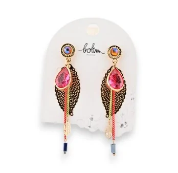 Bohm pink dangling earrings with golden leaves