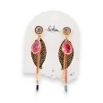 Bohm pink dangling earrings with golden leaves