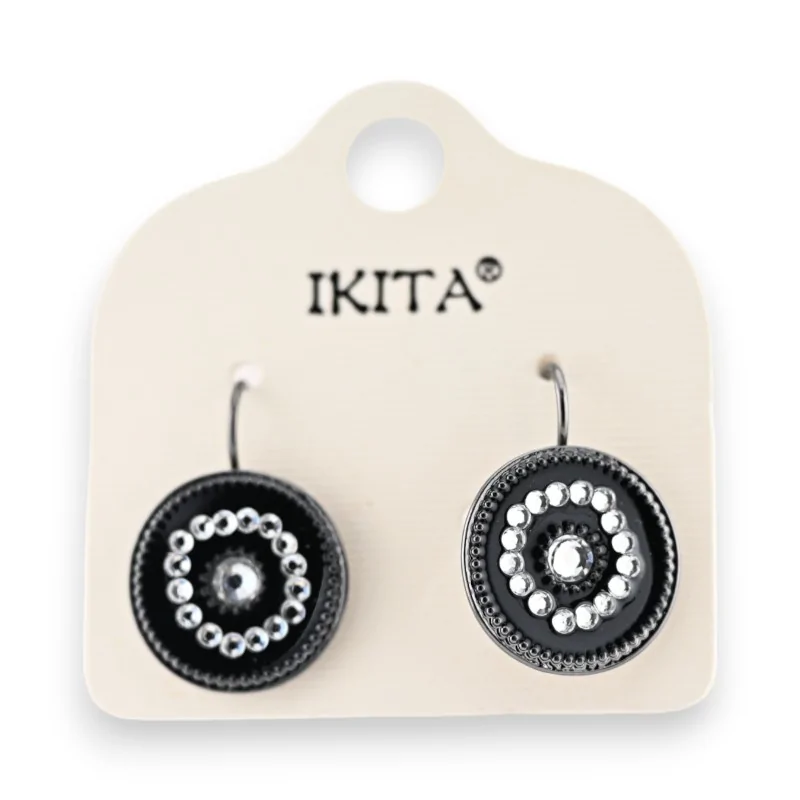 Ikita black earrings with white rhinestones