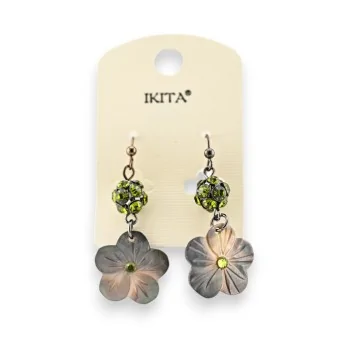 Ikita Pearl Flower Earrings with Khaki Rhinestones