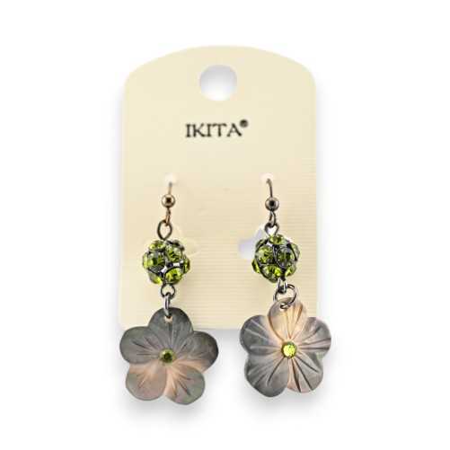 Ikita Mother of Pearl Flower Earrings with Khaki Rhinestones