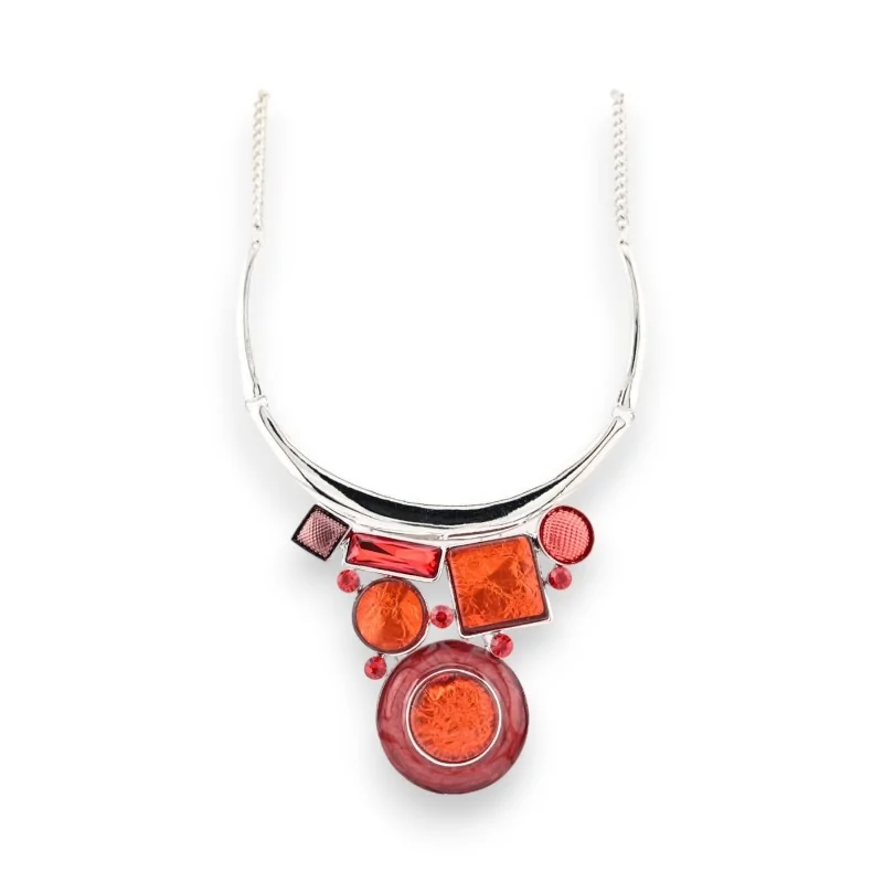 Bright Orange Geometric Silver Necklace