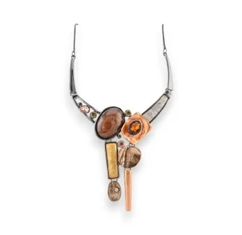 Collana in Metallo Argentato Design originale marrone