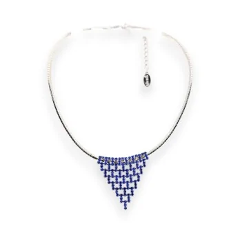 Collana a girocollo argentata con pendente a triangolo blu strass Belle Miss