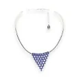 Choker silver necklace with blue rhinestone triangle pendant by Belle Miss