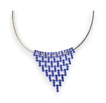 Choker silver necklace with blue rhinestone triangle pendant by Belle Miss