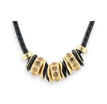 Black leather cord necklace and gold pendant from Belle Miss