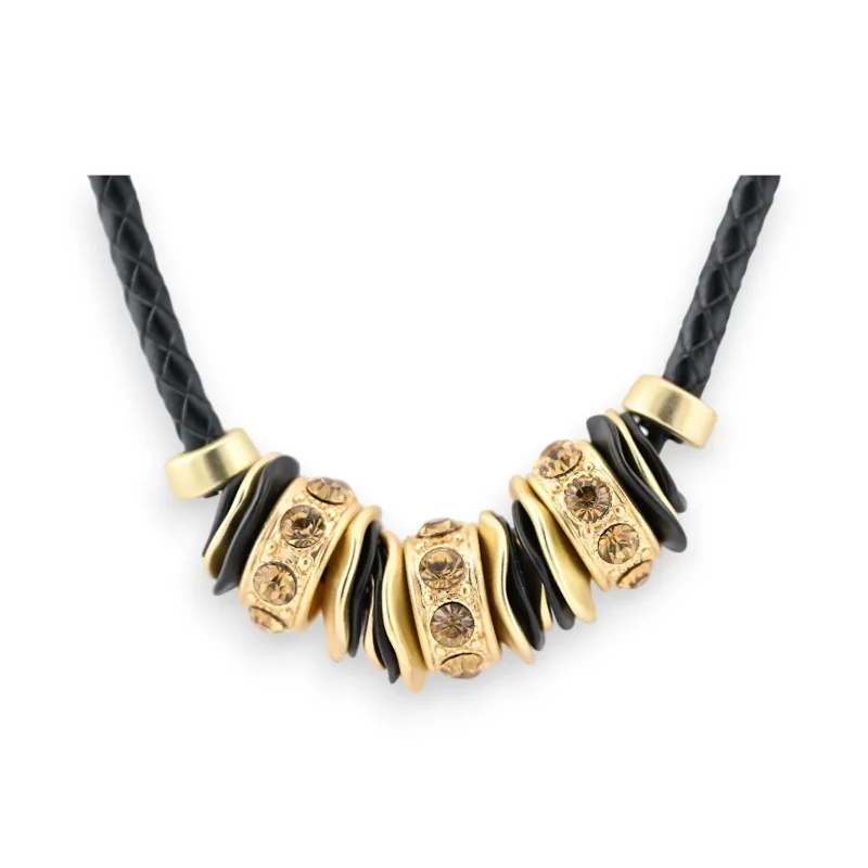 Black leather cord necklace with gold pendant by Belle Miss