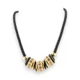 Black leather cord necklace and gold pendant from Belle Miss