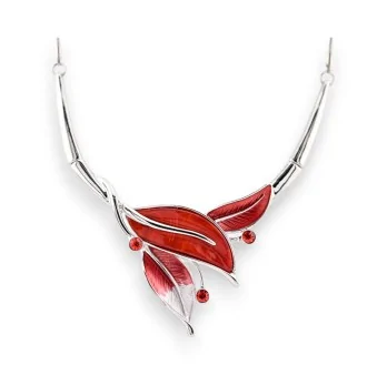 Collier Feuilles Rouges Strass