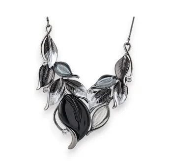 Black and Grey Metallic Foliage Necklace by Belle Miss