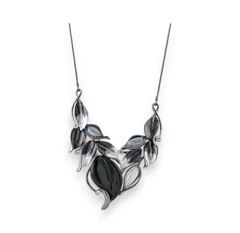 Black and Grey Metallic Foliage Necklace from Belle Miss