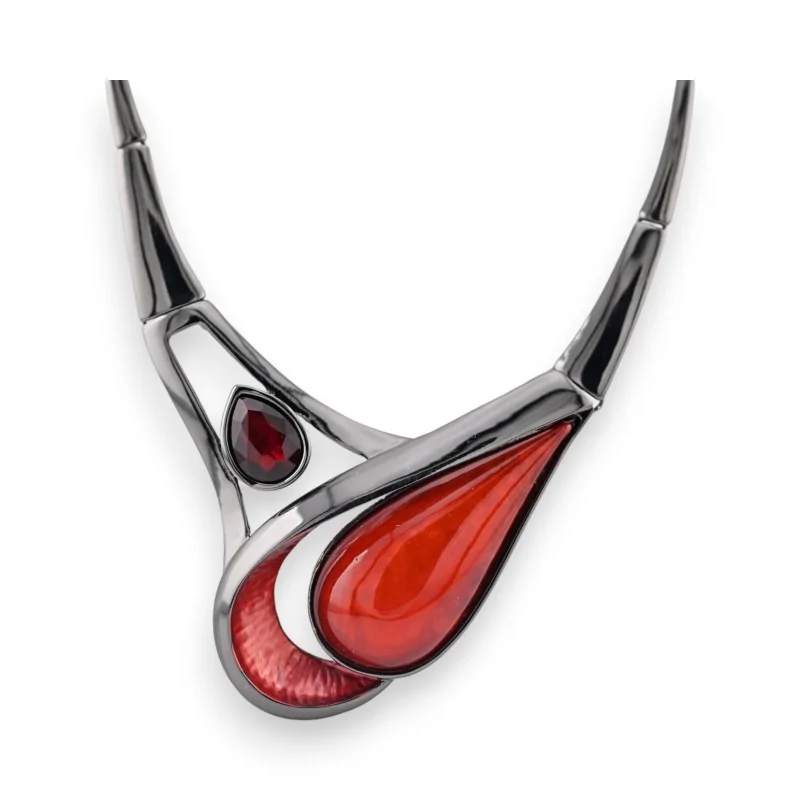 Collier métal Belle Miss design contemporain rouge