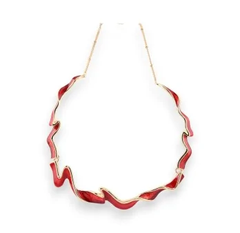 Gold and red zigzag rigid necklace by Ikita