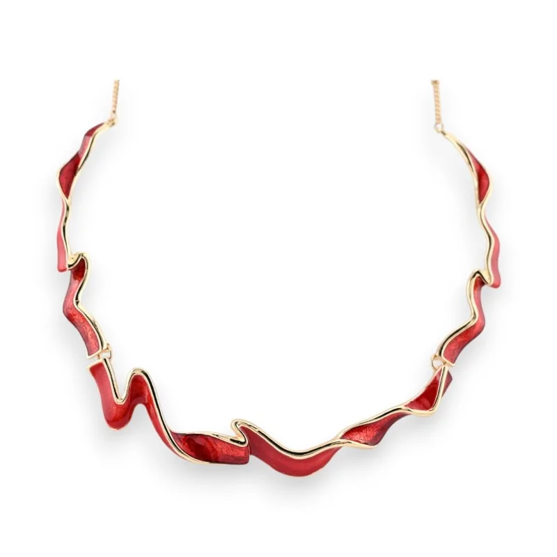 Collar rígido zig-zag dorado rojo de Ikita