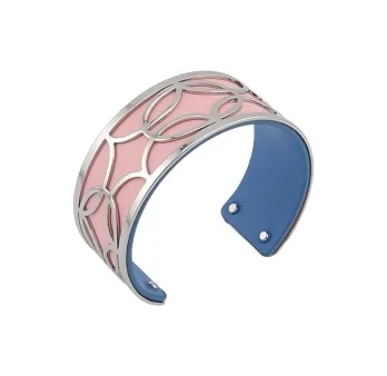 Slim silver-finish cuff bracelet with pink and blue jean simulated leather