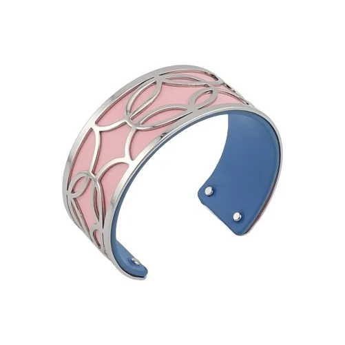 Slim silver-finish cuff bracelet with pink and blue jean simulated leather
