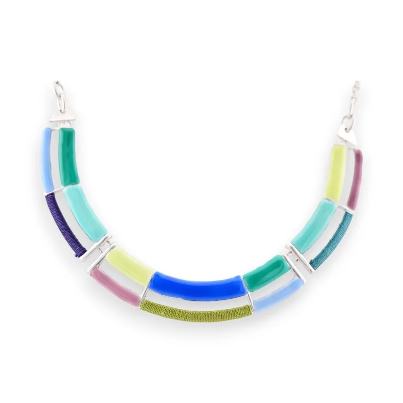 Ikita Silver, Green and Blue Semi-Rigid Necklace