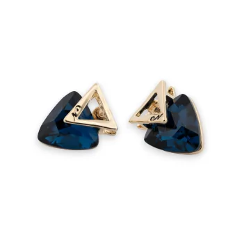 Boucles d'oreilles géométriques couleur dorée et pierre bleue