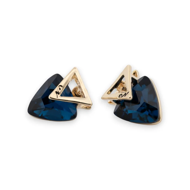 Boucles d'oreilles géométriques couleur dorée et pierre bleue