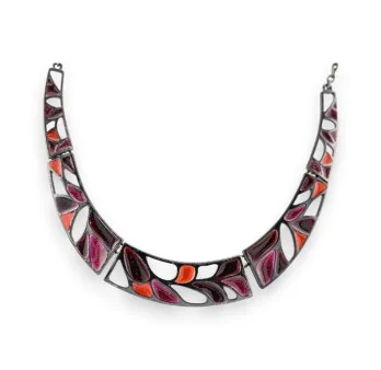 Semi-rigid mosaic necklace by Ikita in orange