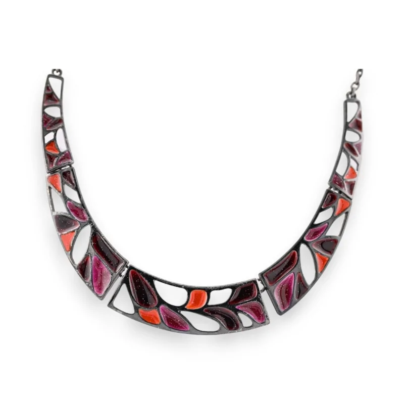 Semi-rigid mosaic necklace by Ikita in orange