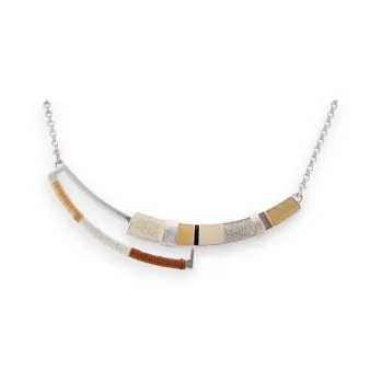 Silver semi-rigid necklace with extender in shades of beige by Ikita