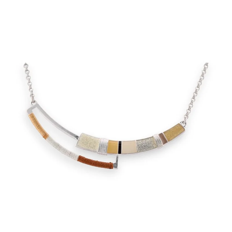 Silver semi-rigid necklace with extender in shades of beige by Ikita