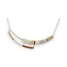 Semi-rigid silver necklace with beige shade extension from Ikita