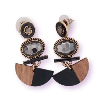 Kleine Ohrringe aus Holz, Stein und vergoldetem Metall