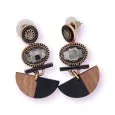 Small earrings made of wood, stone and gold-plated metal