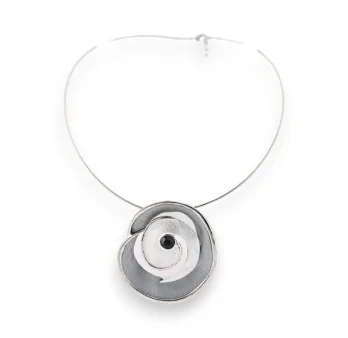 Silver choker necklace with gray spiral pendant