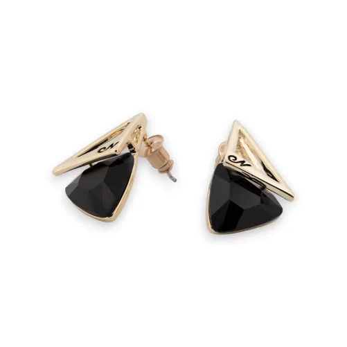 Gold-colored earrings with black stone