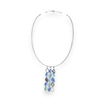 Collier pendentif multi-pétales nuances bleu Ikita