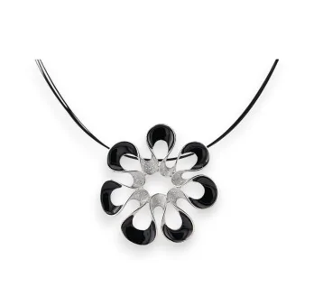 Collier pendentif floral argenté et noir Ikita