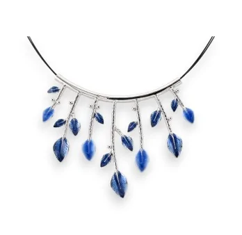 Collier feuilles argenté et bleu Ikita